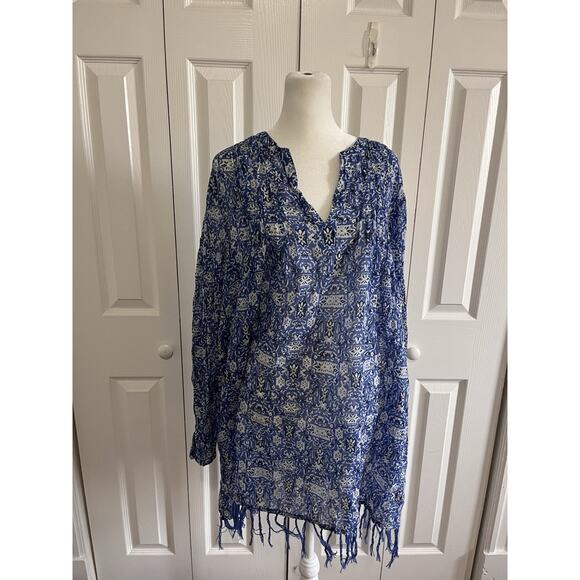 Roller Rabbit Longline Printed Tunic Top Blue/White Size Small - Picture 2 of 4